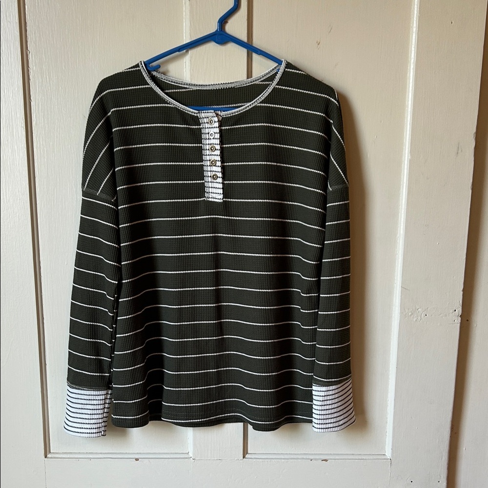 Striped Long Sleeve Henley Shirt